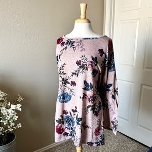 Long Sleeve Floral Top | Pink, Blue, Red Heather | Lane Bryant